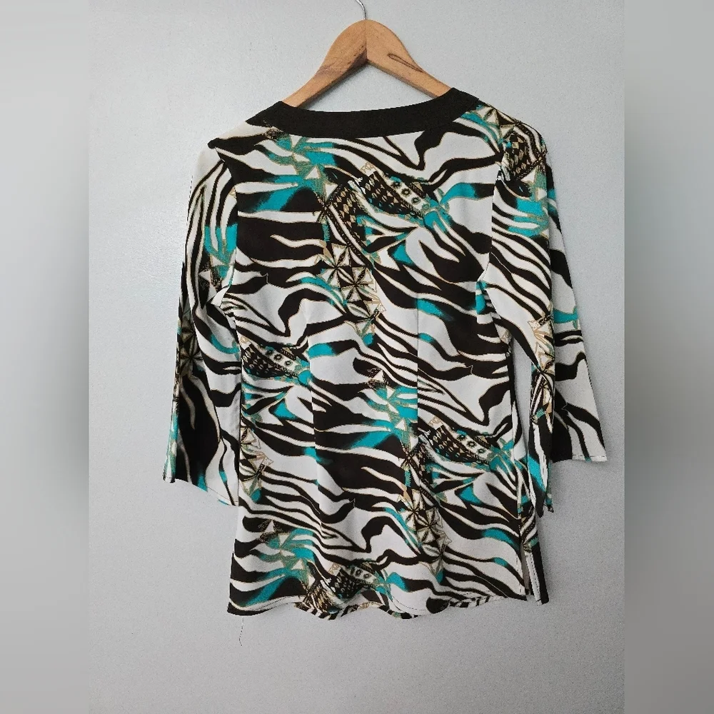 Vtg Y2K Babydoll Top 3/4 Spilt Sleeve Women Size Small Retro Blue Diamond